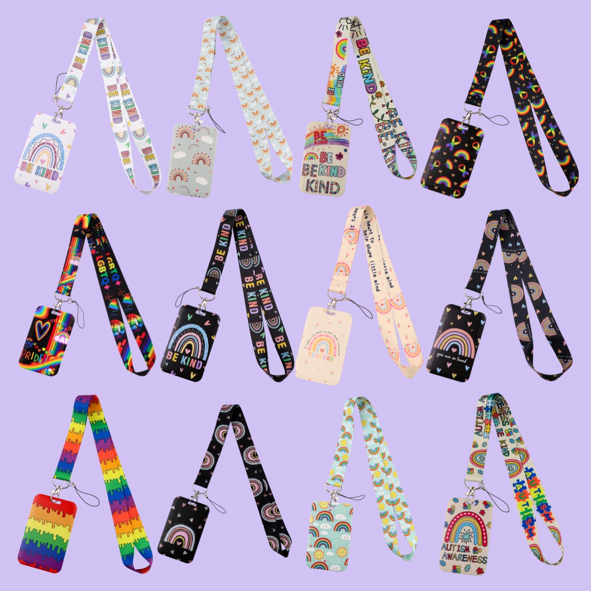 Neck Hanging Phone Holder - Lanières arc-en-ciel pour porte-clés, citation «