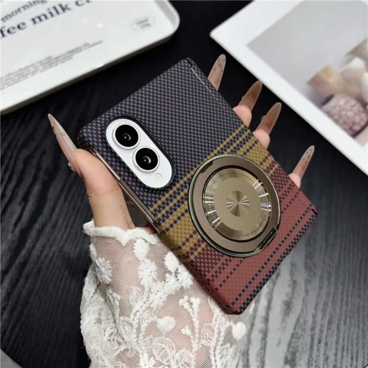 Phone Accessories Holder - Support 360° en cuir et fibre
